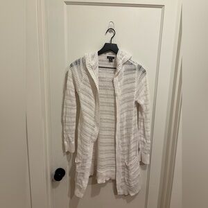 Eddie Bauer White Hooded Cardigan, Cotton & Linen